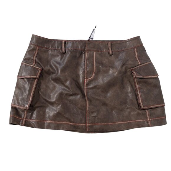 Princess Polly Dresses & Skirts - Princess Polly Brown Faux Leather Mini Skirt SZ 6 Biker Style Boho